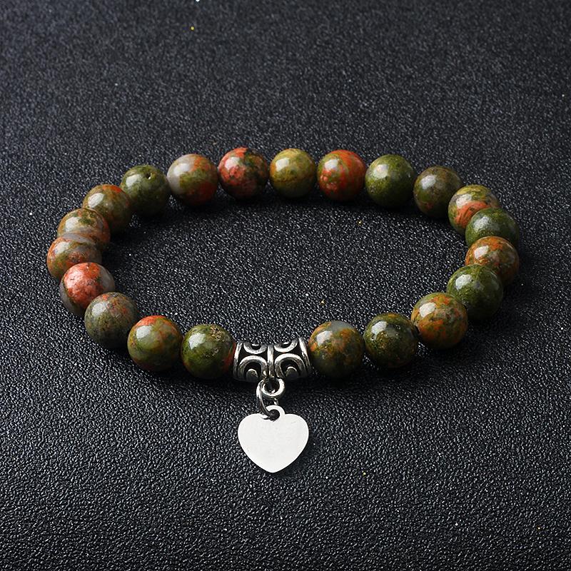 Original Amethyst Heart Charm Bracelets Women 316L Stainless Steel Pendant Bracelets Nature Stone Beaded Couple Jewelry Pulsera