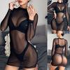 Rochie cu mânecă lungă, sexy, de culoare solidă, transparentă, pentru femei
