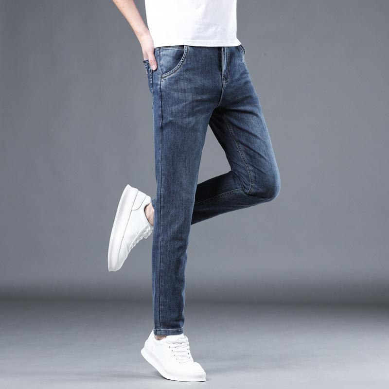 Slim-fit Straight-leg Jeans for Men, Summer Thin, Men's Slim-fit Straight-leg Elastic Color Bottom Casual Jeans