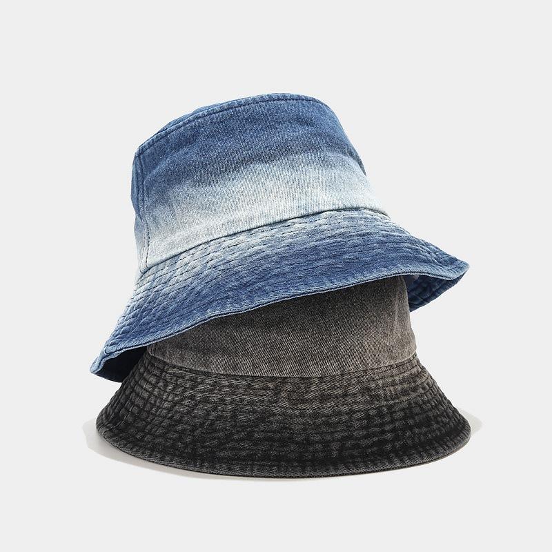 Denim Bucket Hat New Contrasting Color Washed Retro Basin Hat Women's Tide Spring and Summer Outdoor Sun Protection Hat