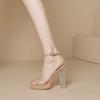 One-word buckle transparent high heels women's new waterproof table crystal thick heel sandals women's summer fairy style