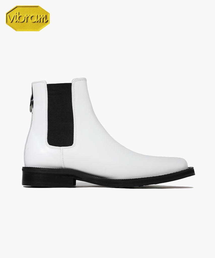 Firenze Atelier [Vibram] Minimal Square Toe Standard Rubber Sole Chelsea Boots 9410 [Cream White]