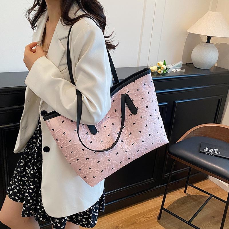 Bow Print Summer New Fashion Trend Large Capacity Casual Shoulder Portable Underarm Tote Bag Women