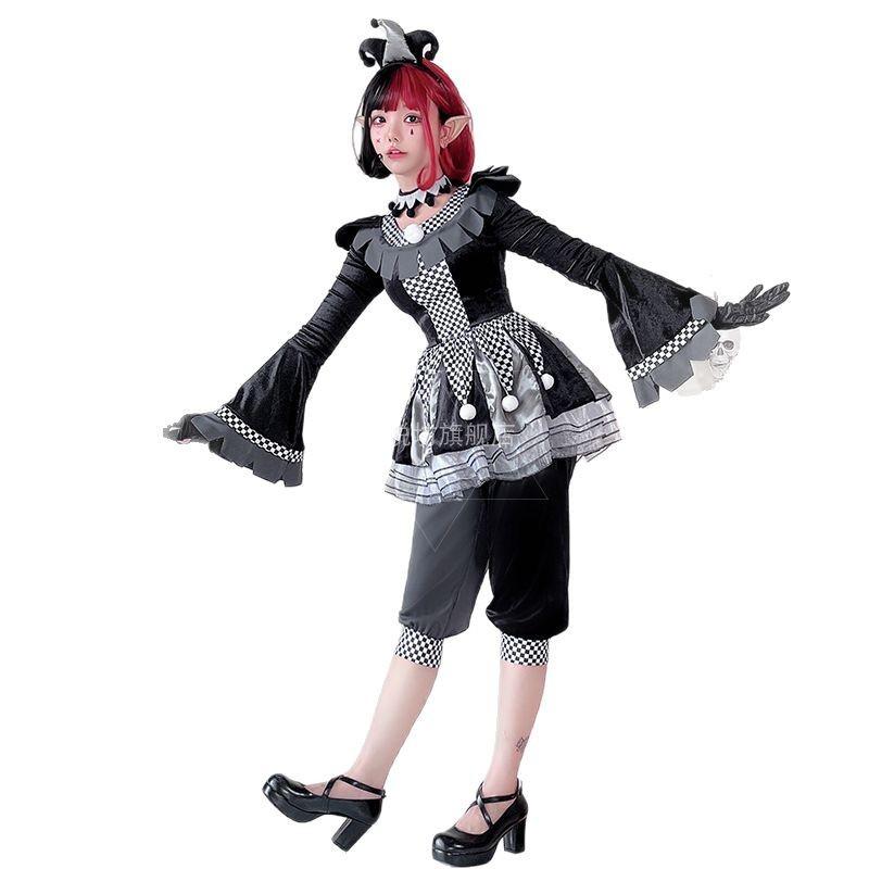 

Halloween adult male and female couples costume clown suit black and white broken soul clown performance costume M