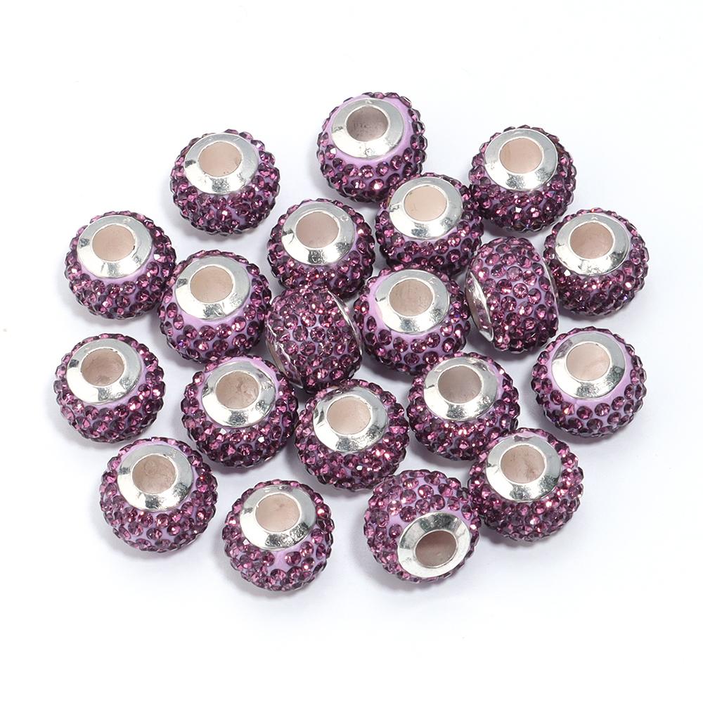 10Pcs/Lot Rhinestone Crystal Shambhala Ball Beads Colorful Polymer Clay Beads Big Hole Loose Spacer Beads For Jewelry Making