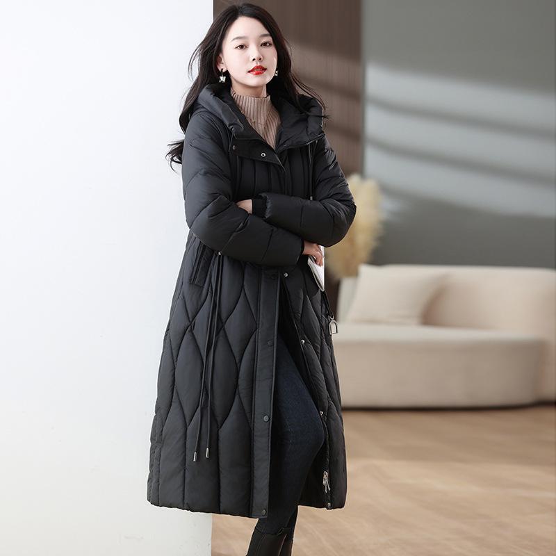 New knee-length down cotton-padded clothes for women's winter thickened long cotton-padded jackets, slim and thin bread jackets