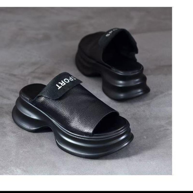 

Muffin bottom soft bottom thick bottom fish mouth soft leather slippers women s summer light soft bottom fish mouth retro outer wear sandals 40 чёрный