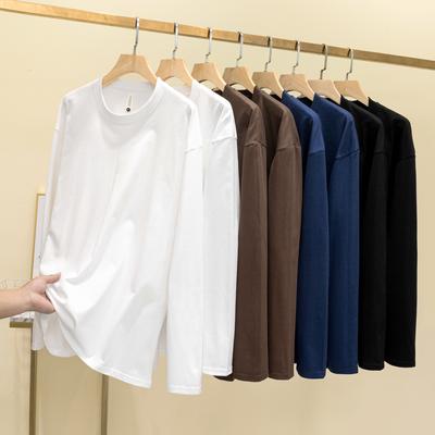 Xinjiang Long-staple Cotton Long-sleeved T-shirt Solid Color Loose Large Size Round Neck Bottoming Shirt Couple Style Outer Wear