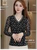 Polka Dot V-Neck Mesh Long Sleeve Pullover - Versatile Women's Fashion Top