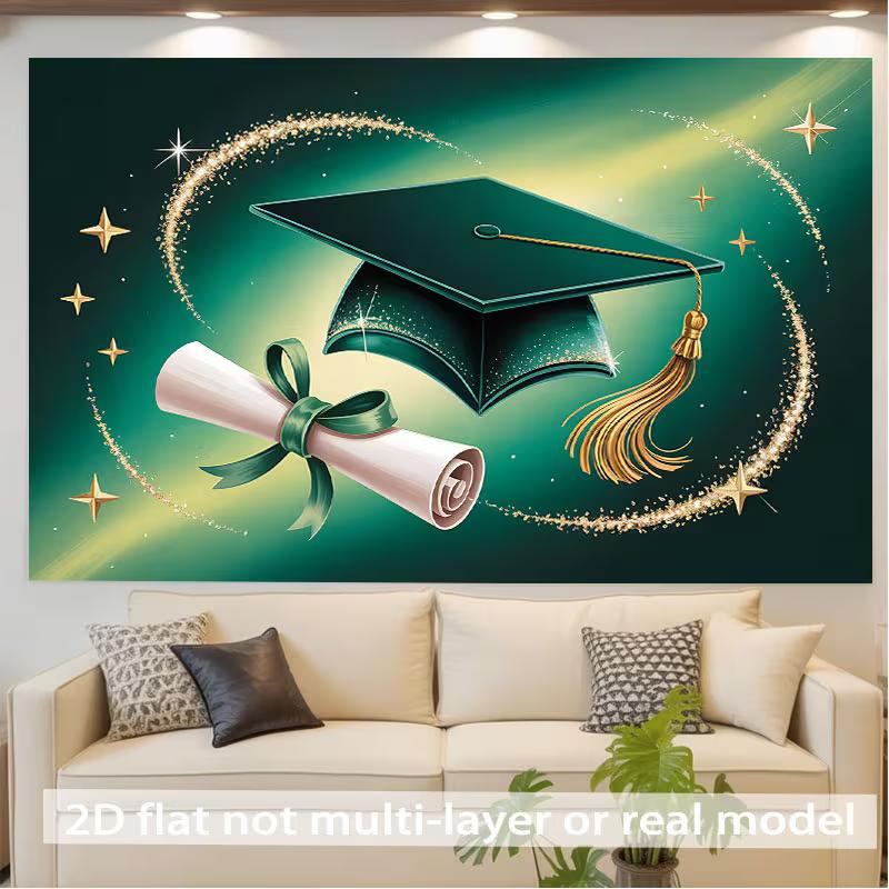 2D Graduation Mortarboard & Scroll Backdrop for College & High School Grad Party Decor