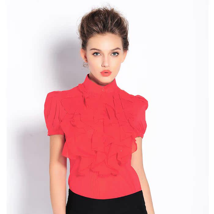 

Весна/Лето 2025 Женская Профессиональная Европейская Белая Кружевная Рубашка с Воротником-стойкой и Короткими Рукавами Medium красный