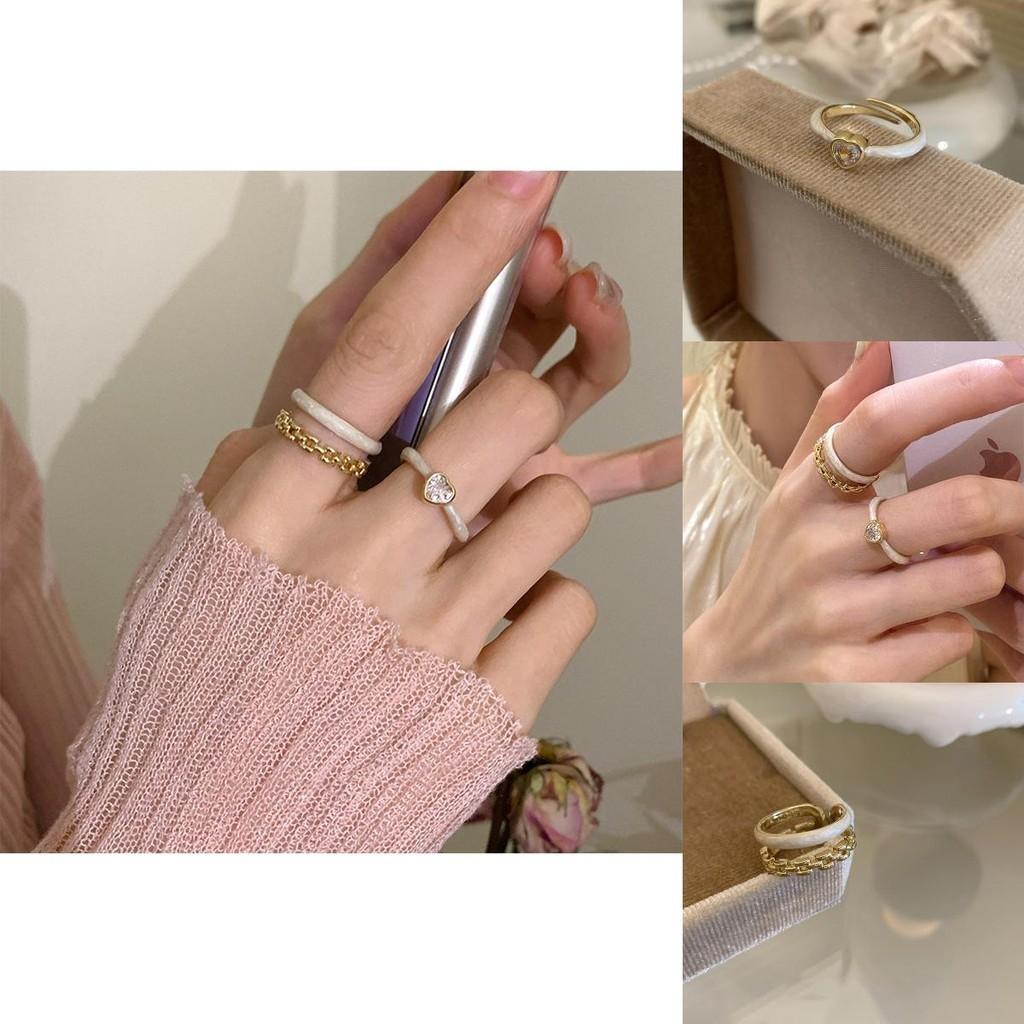 Chic Korean Design Adjustable Heart-shaped Copper Ring For Stylish Women
