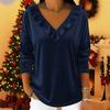 Damen Oberteile V-Ausschnitt Langarm Rüschenausschnitt Pullover Tops Einfarbig Locker Samtbluse Arbeit Party Date Wear