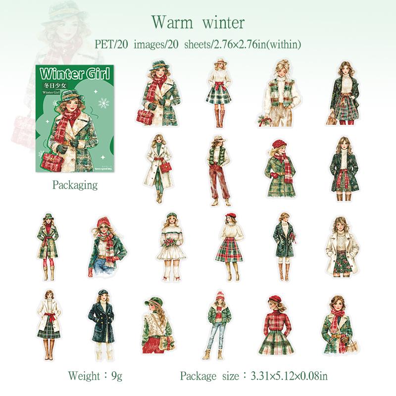 

20 pcs Winter girl theme sticker DIY collage dceorative paper Scrapbooking Material handmade Diary Album Junk Journal Supplies