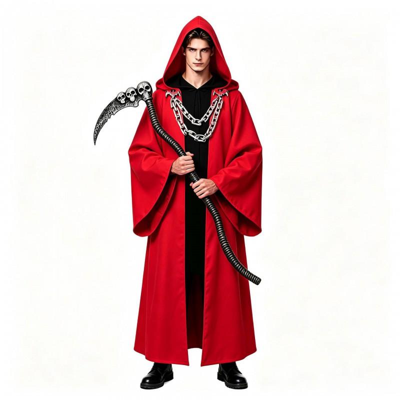 Halloween Dark Chain Hooded Robe Set Medieval Wizard Priest Cosplay Costume Party Outfit