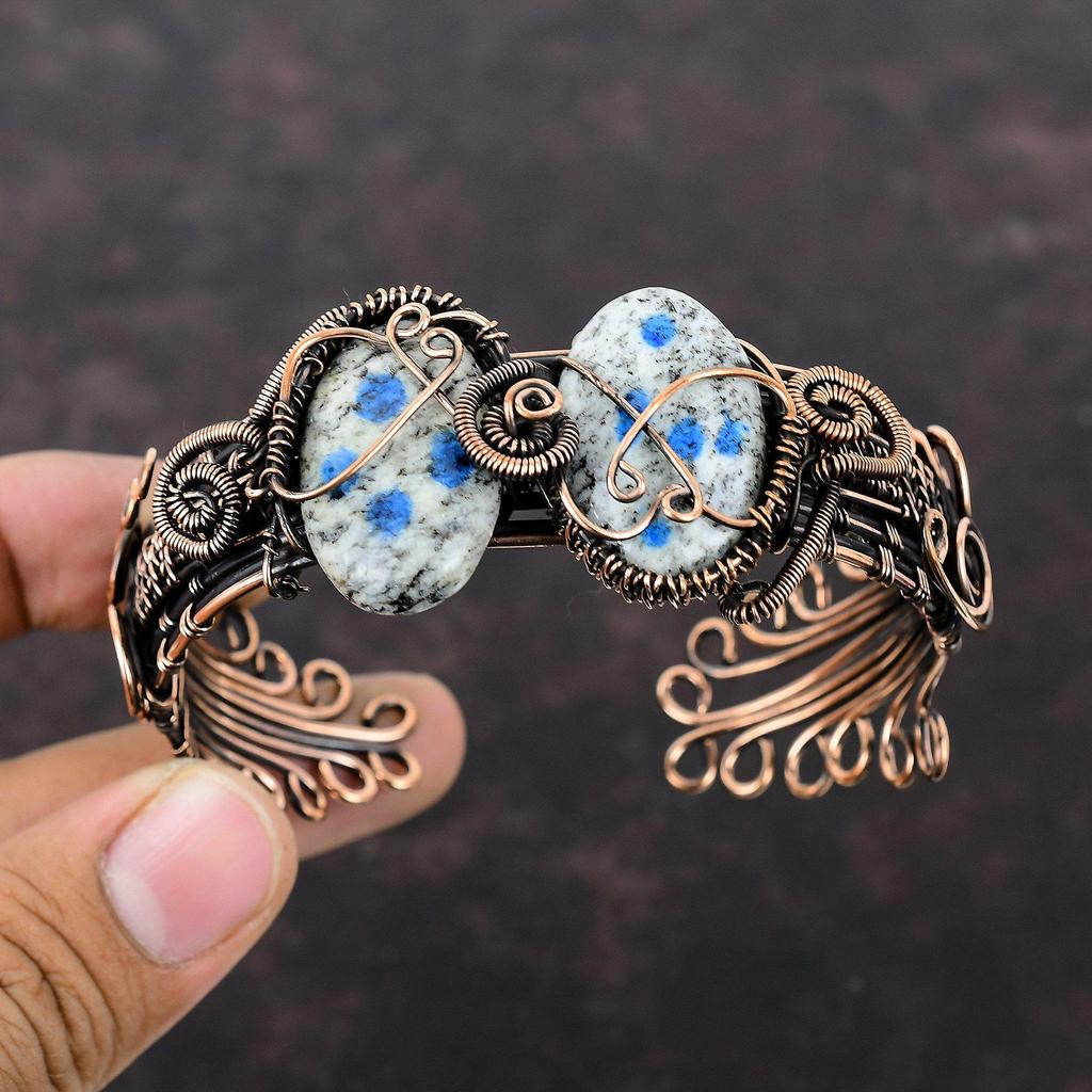 K2 Jasper Bangle Copper Wire Wrapped Cuff Bracelet K2 Jasper Gemstone Jewelry Adjustable Bracelet Handmade Copper Wire Jewelry Gift For Her