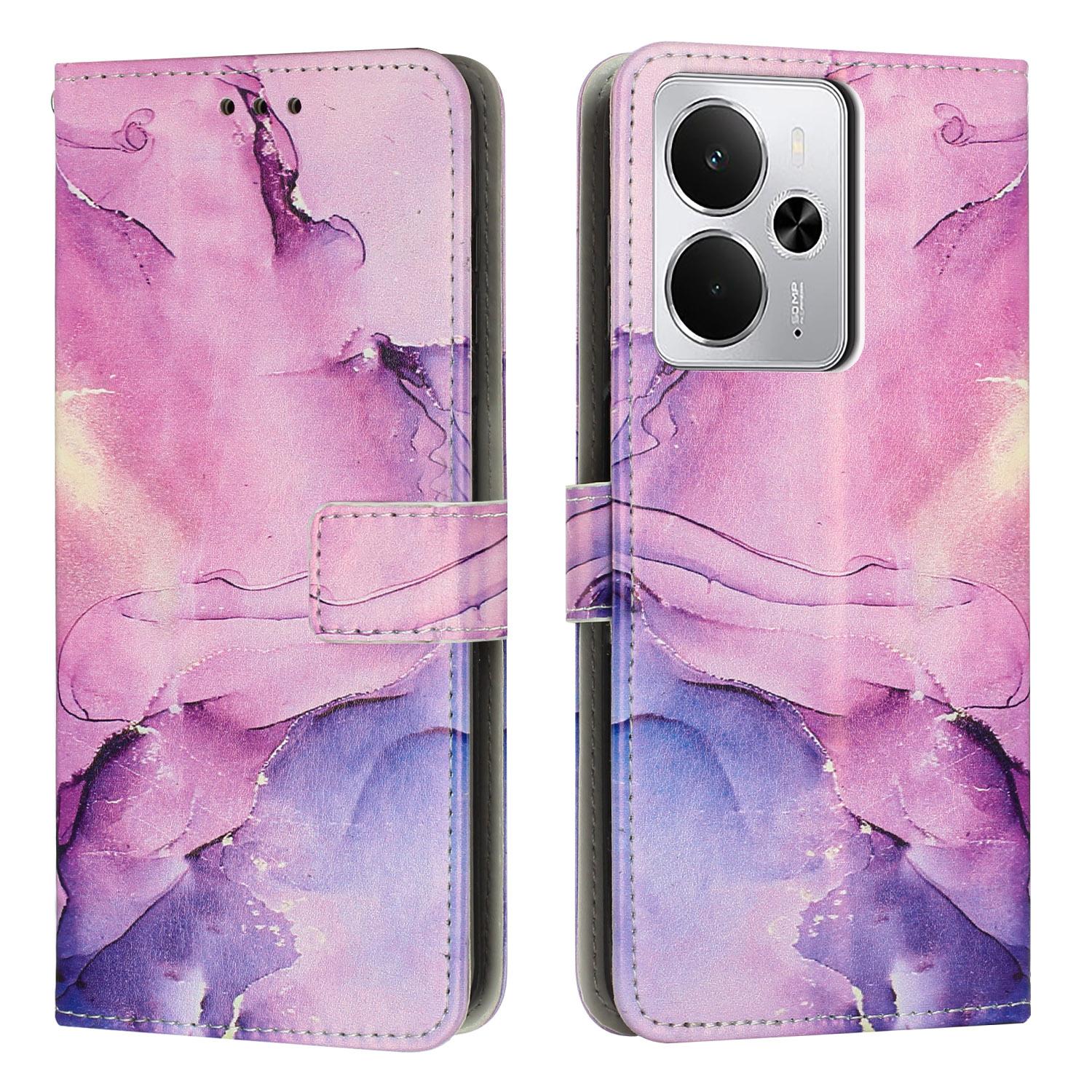 

Stand Case for Realme 14 5G/14T 5G/P3 5G Marble Pattern PU Leather Wallet Phone Cover Purple