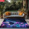 Galaxy Lila Floral Sternenklare Nacht Teppich, Moderner Abstrakter Weltraumteppich für Sofa Couchtisch, Waschbare Heimdeko Matte