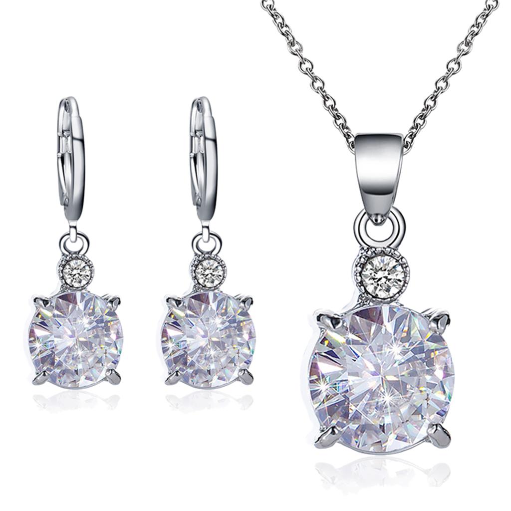 Zircon Crystal Earring Necklace Set Of Modern Style Brewer Round