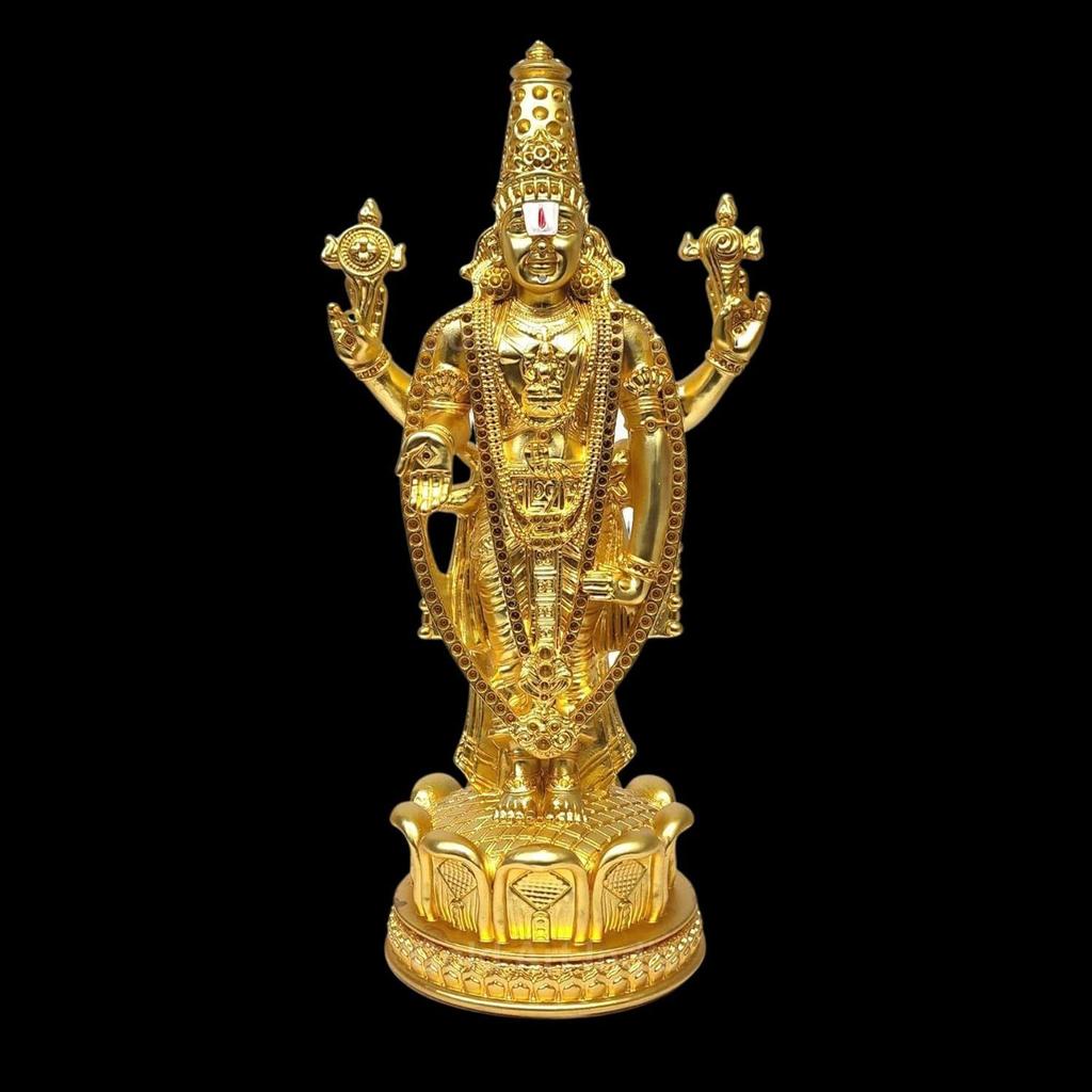 Lord Tirupati Balaji Gold Plated Matte Idol for Car Dashboard | Vishnu Ji Idol for Office Desk | Venkateswara Swamy Murti for Home Decor