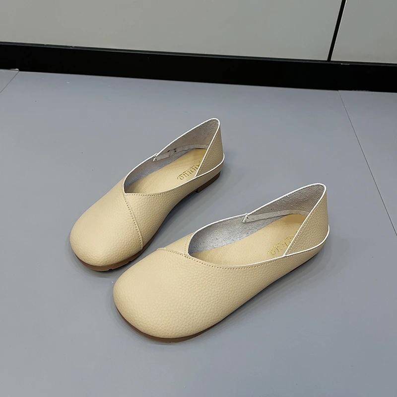 Fashion Leather Spring Autumn Handmade Flats Ballerina Shoes Women Loafers Comfortable Soft Leather Women Flats Shoes
