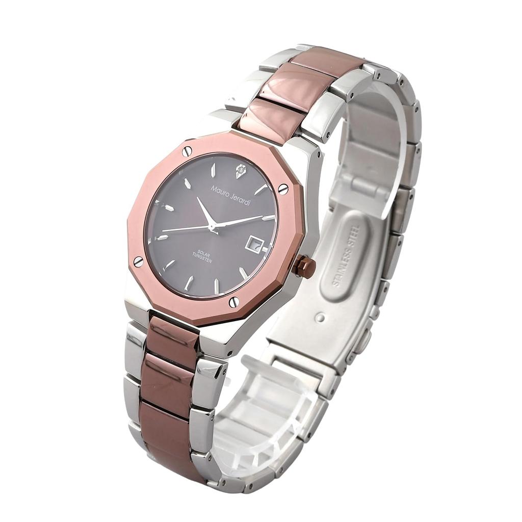 Mauro Geraldi Solaruhr mit natürlichem Wolfram und Edelstahl MJ032 Herren Diamanten, Lünette, Armband, (MJ032-3)