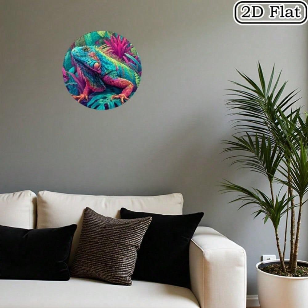 Vibrant Iguana Metal Wall Art Retro Tropical Jungle Reptile Decor Sign 8x8 Inch Aluminum Hanging Plaque For Living Room Outdoor