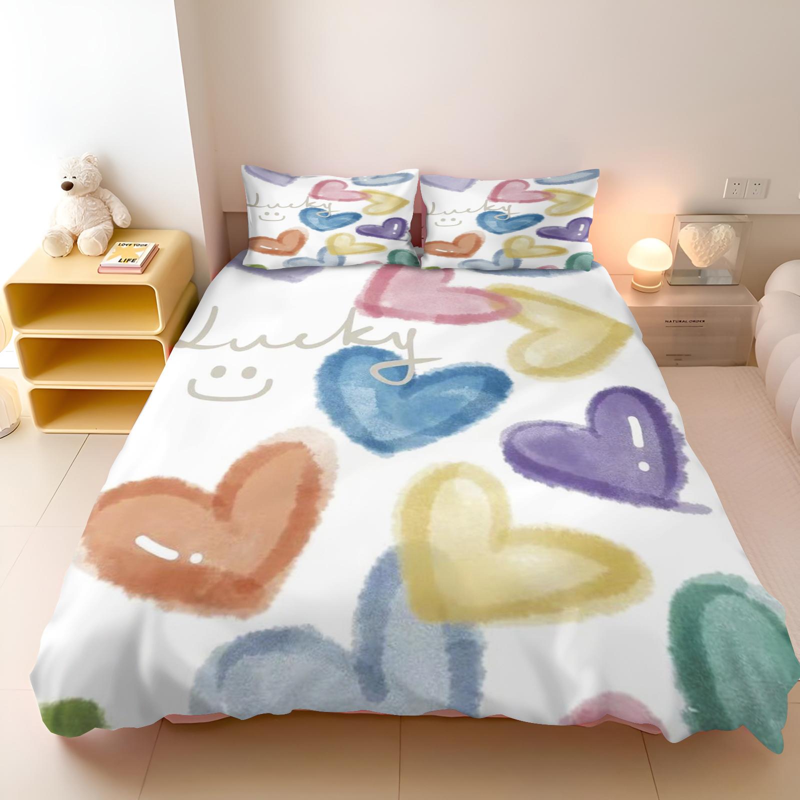 

Cute Cartoon Love Print Bedding Set Duvet Cover 1 Duvet Cover 2 Pillowcases Adult And Children Bedding Set Luxury Gifts 135x200cm
