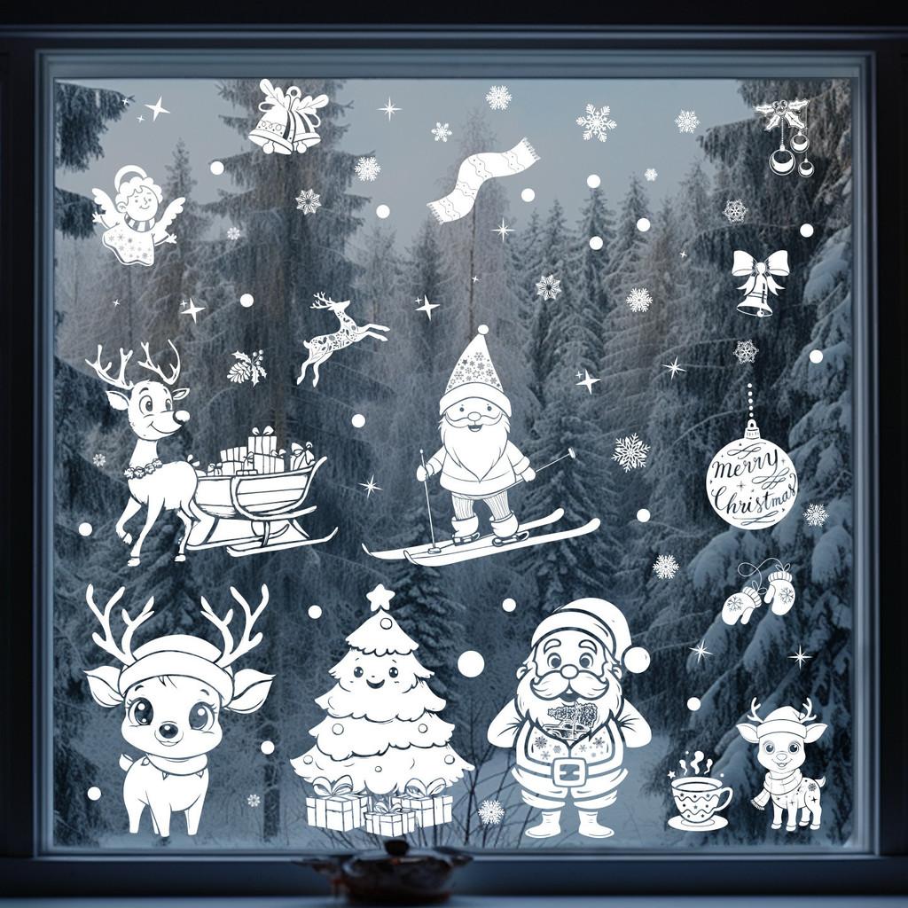 Holiday Static Christmas Decals Set With White Christmas Tree Snowman Decor