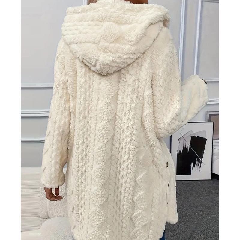 Thickened Plush Button Hooded Women's Cardigan Solid Color Long Sleeved Warm Sweaters Fashion Single-breasted Woman Clothing