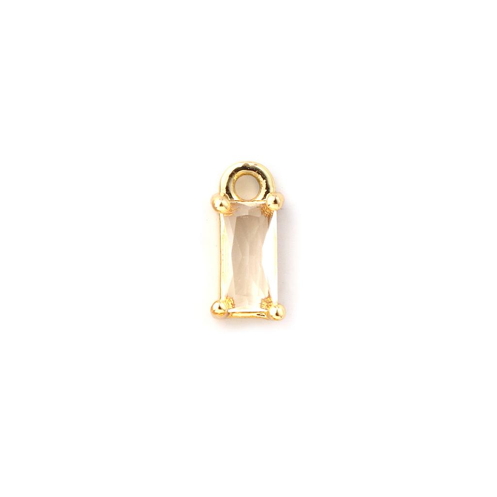 5 PCs Brass & Cubic Zirconia Birthstone Charms 18K Gold Plated Rectangle Mini Pendants For DIY Necklace Bracelet Making 9mm x4mm