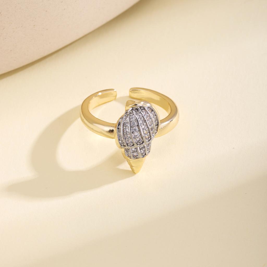 Nidin Trendy Two-Tone Plating Conch Shell Starfish Open Ring Adjustable For Women Minimalist Design Fashion Beach Jewelry Gifts