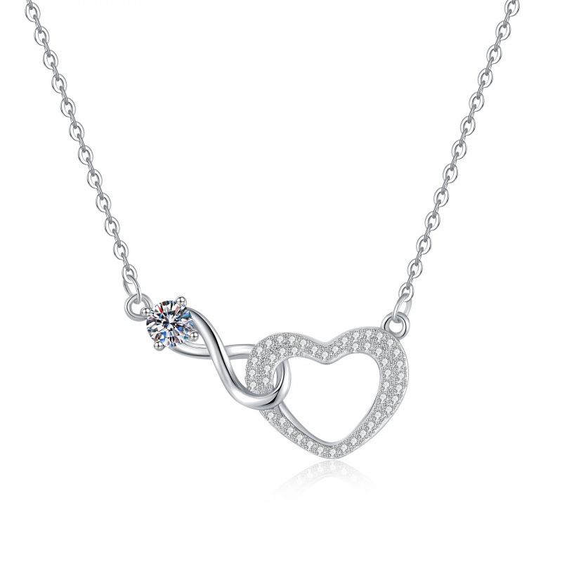 Diamond-Encrusted Infinite Love Heart Necklace - Women s Luxury Interlocking Heart Clavicle Chain платиновый