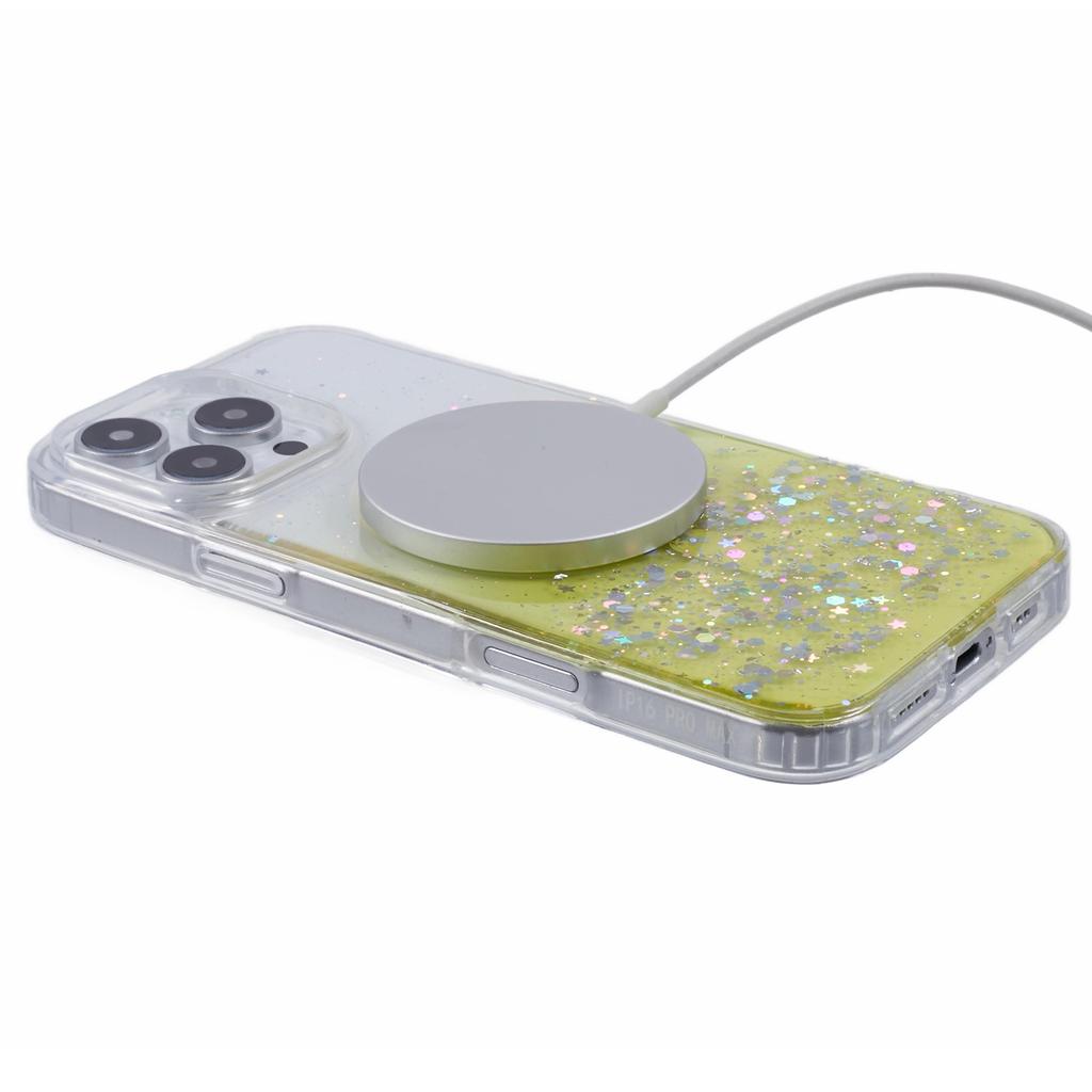 For iPhone 16 Pro Max Case Compatible with MagSafe Sparkle Epoxy TPU+Acrylic Phone Cover
