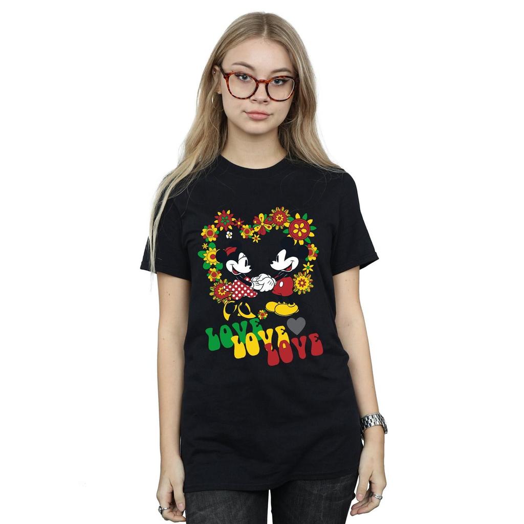 Disney Womens/Ladies Mickey And Minnie Mouse Hippie Love Cotton Boyfriend T-Shirt