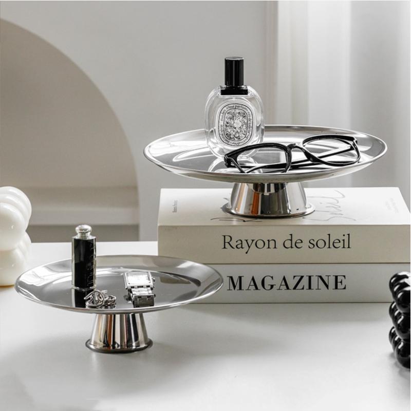 Circular Mirror Stainless Steel Fruit Tray, Snack and Candy Tray, Living Room Coffee Table Storage Tray, Accessory Accessories