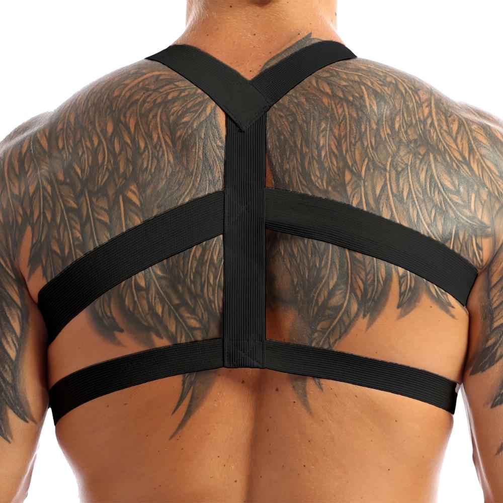 Sexy Elastic Band Harness Men Shoulder Straps Chest Bondage Muscle Halter Belt Men Bodysuite Gay Clubwear Club Party Costume