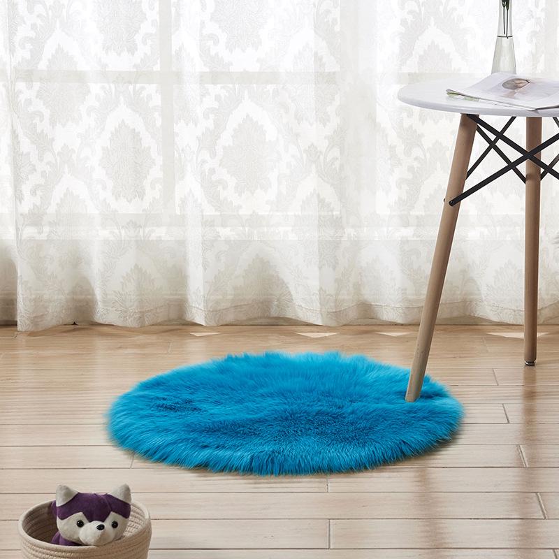 

60cm Round Long Plush Carpet Modern Simple Solid Color Faux Sheepskin Rug for Living Room Bedroom Balcony Soft Floor Mat 60cm