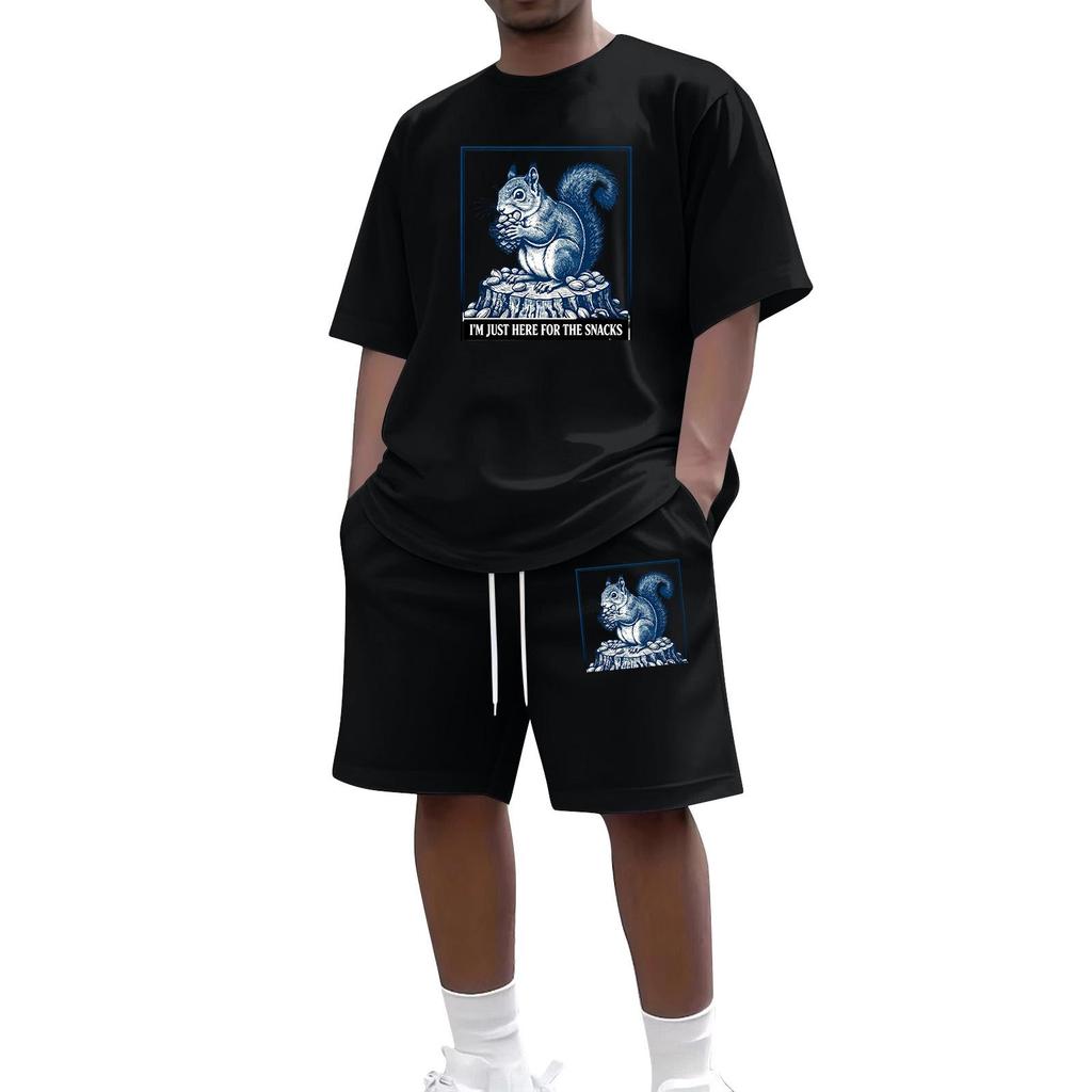 Men Casual Two Piece Set Short Sleeve Crew Neck Top and Shorts with Animal Print Graphic Loose Fit Summer Daily Wear