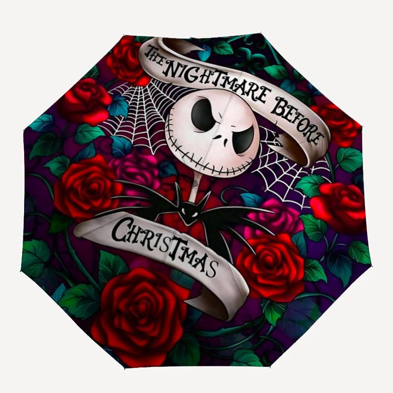 1pc The Nightmare Before Christmas Jack Skellington Automatic Opening Folding Umbrella with 8-Rib Iron Frame, Suitable for Fans, Travel, Dai