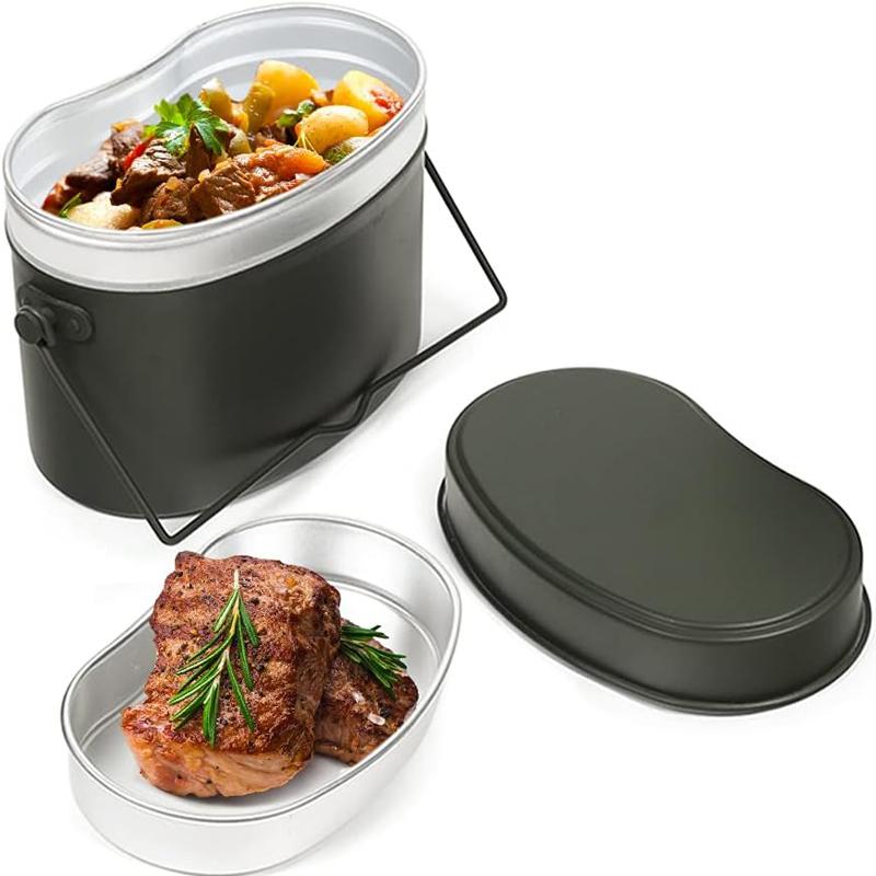 German Style Gray Aluminum Mess Kit Portable Camping Rice Cooker 3 in 1 Lunch Box Cookware for Camping Hiking Outdoor Cooking