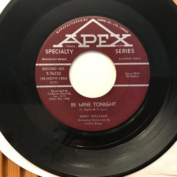 

7inch Record ANDY WILLIAMS - Are You Sincere 976232 Apex 1957 Canada Jazz Used