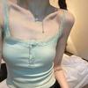 Sommer Blonder Stropp Lappeteppe Camisole Kvinner Ensfarget Ermeløs Knapper Tanktopp