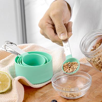 10-teiliges Messbecher- und Löffel-Set, Messbecher aus Edelstahl für trockene und flüssige Zutaten, Stapelbare Backwerkzeuge, Küchenhelfer