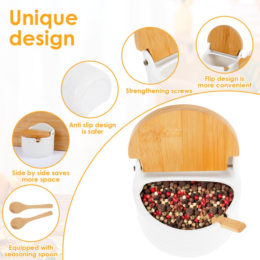 2Pcs Ceramic Seasoning Jar with Lid Spoon Seasoning Box for Sugar Salt Spice Bottle Container with Serving Tray Kitchen Supplies