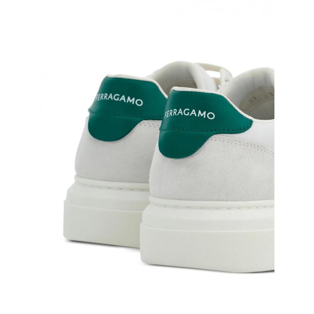 Salvatore Ferragamo Ferragamo Gancini Patch Calfskin Sneakers White