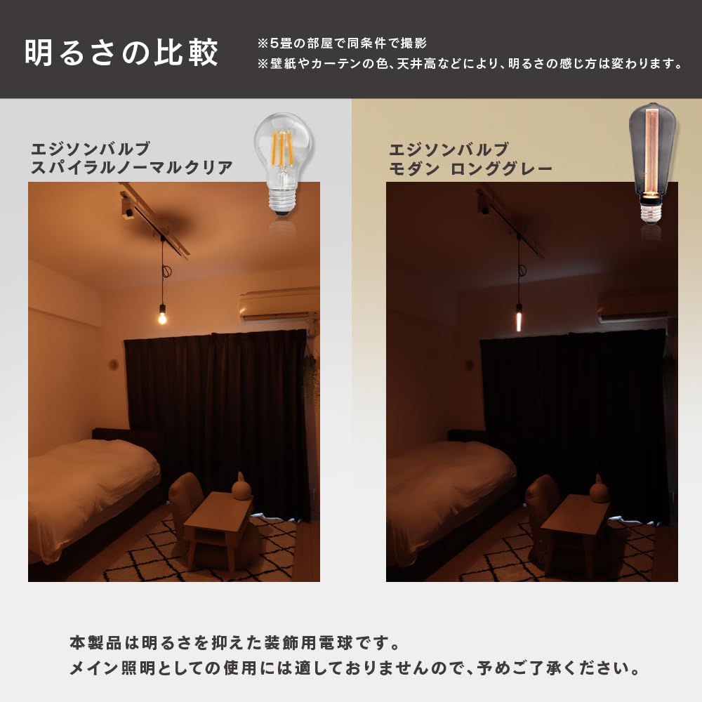 E26 Edison Bulb LED Light Bulb Modern (Long Gray) Nostalgia 10W Equivalent 2200K Dimmable Warm White Bare Bulb Edison Bulb Retro Lighting Dim