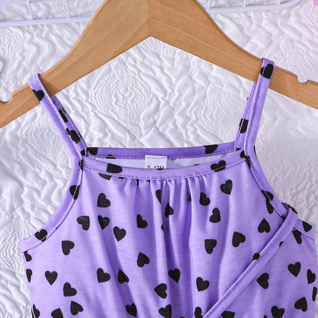 Girls' Heart Print Cami Romper with Matching Bag