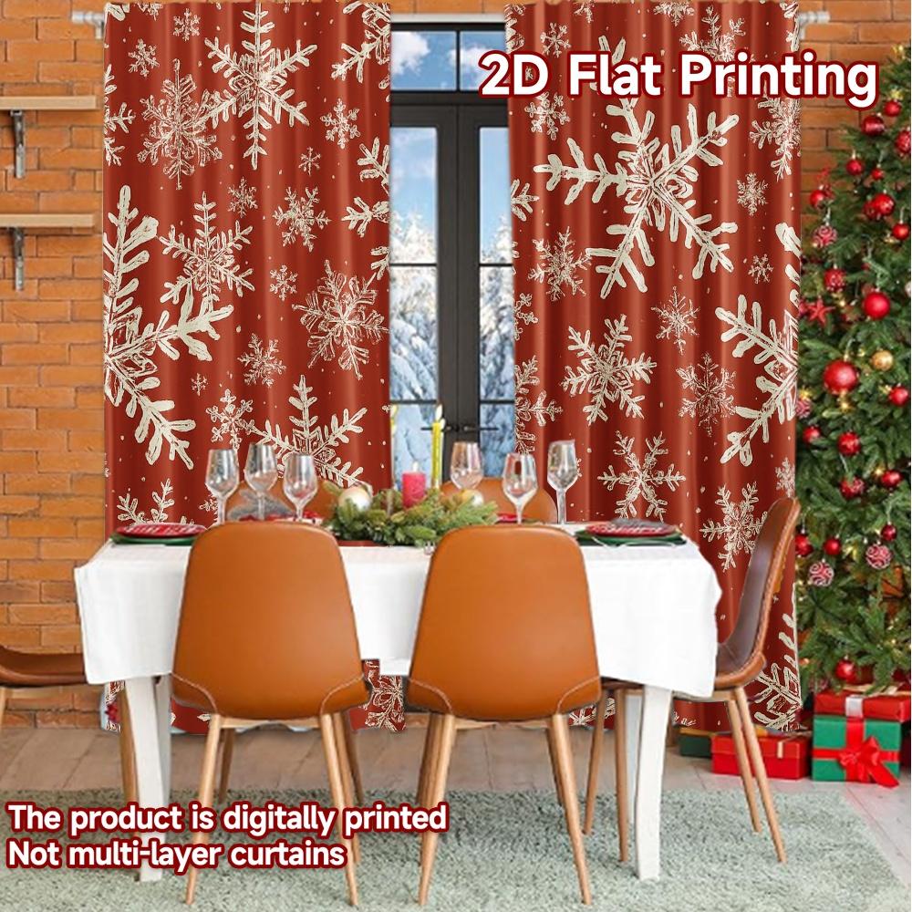 Set Of 2 Minimalist Flat Printing Curtains Without Rod Snowflake Curtain Holiday Versatile Polyester Fabric