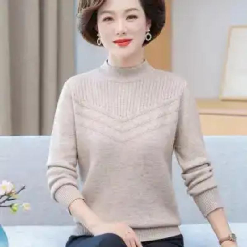Sweater with Velvet Thickened Half Turtleneck Winter Knitted Warm All-in-one Velvet Top as Base Layer